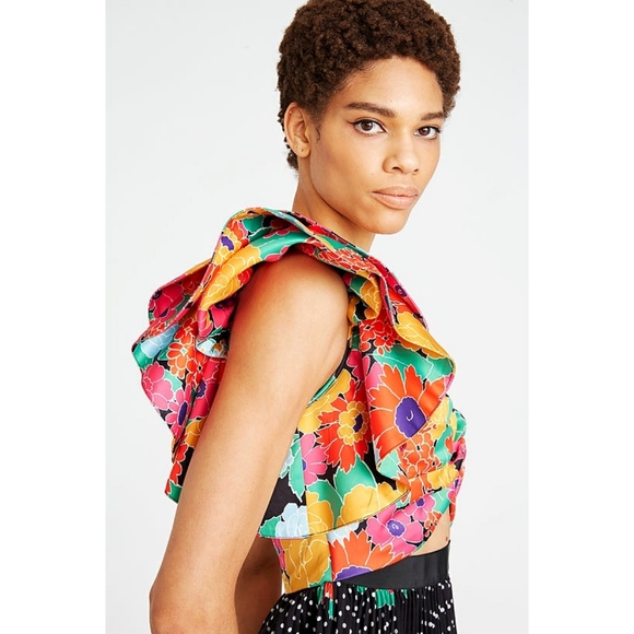 Amur Cleopatra Patchwork Floral Cut Out Pleated Ruffle Midi Dress - Picture 4 of 5